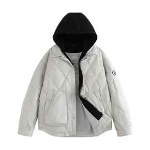班尼路轻薄菱形格羽绒服男士冬季2025新款加厚保暖鸭绒外套男款E