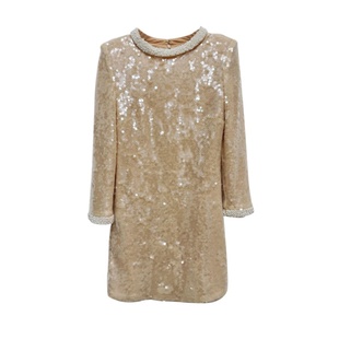 杏色网纱亮片绣花珍珠装饰法式轻奢高级感厅里厅气的连衣裙小礼服