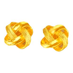 18.K如意结曲奇耳钉女镀黄金色纯银吉祥结耳环耳饰时尚母亲节礼物