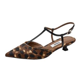 思加图新款小野猫包头凉鞋中跟鞋尖头气质女凉鞋9ER04AH5