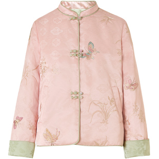 QS秸熙2025冬季新款新中式国风提花羽绒服外套立体保暖绣花鹅绒服