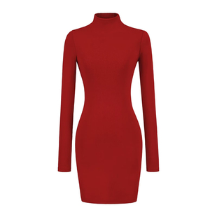 怪力酱 高领磨毛针织连衣裙秋冬季高级感收腰紧身内搭短款包臀裙