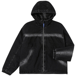 Lee暖fufu商场款25冬新舒适版连帽连肩袖设计黑灰色男牛仔羽绒服