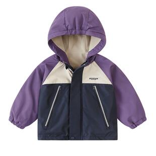 右欧童装儿童连帽加绒外套秋冬新款男童女童户外防风防水保暖上衣