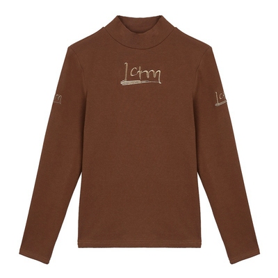 加绒打底衫女纯棉半高领t恤