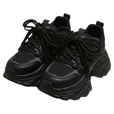 【隐形增高7cm】黑色鞋子老爹鞋