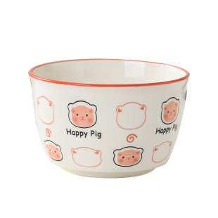 happy猪猪一人食可爱少女心餐具手把碗焗饭碗陶瓷釉下彩餐具套装