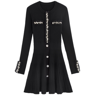 【爆款补单】bebe秋冬女士小香风圆领含羊毛针织连衣裙430912