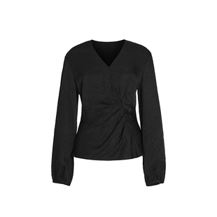 【精简衣橱】Marisfrolg玛丝菲尔春新款V领收腰醋酸黑色上衣