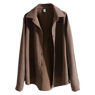 米白秋冬抗皱灯芯绒磨毛叠穿衬衫女时尚加厚宽松内搭显瘦长袖衬衣