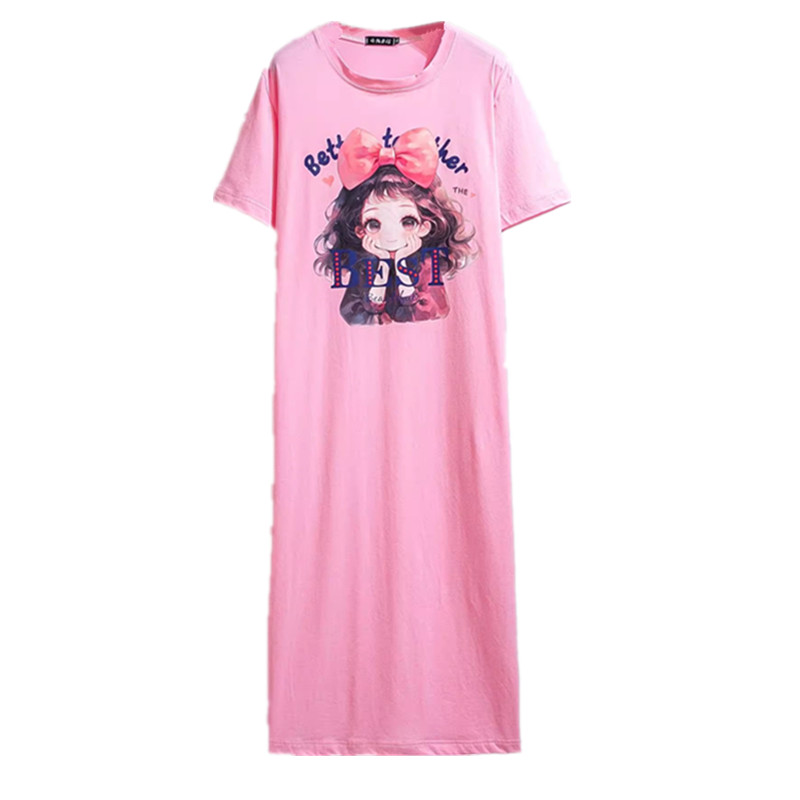 胖妹妹夏季薄短袖过膝长款连衣裙