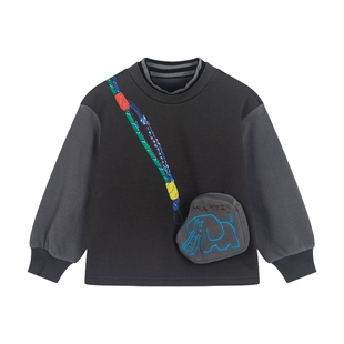 马拉丁儿童卫衣冬装男女童小童棉摇粒绒半高领圆领卫衣