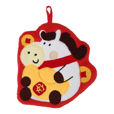 2026新年春节发财擦手巾挂式厨房擦手毛巾小马吸水小毛巾