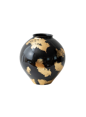 本墨 新中式手工金箔陶瓷复古陶罐大花器大肚圆花器软装饰品摆件