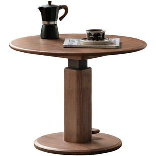 源氏木语西物实木茶几简约沙发边桌客厅可升降圆几黑胡桃木圆桌