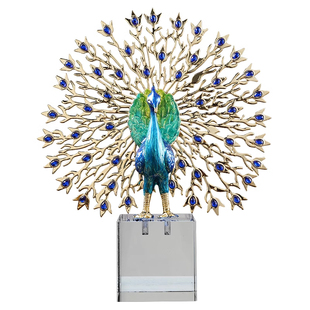 轻奢高级珐琅彩高端孔雀开屏摆件高档客厅玄关装饰玻璃乔迁送礼物