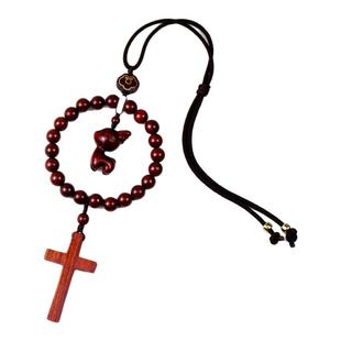 檀木十字架汽车挂件男女小鹿车内吊坠后视镜挂饰创意礼品出入平安