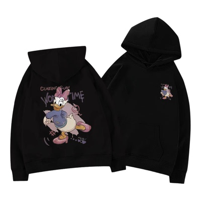 女童美式复古卡通印花连帽卫衣