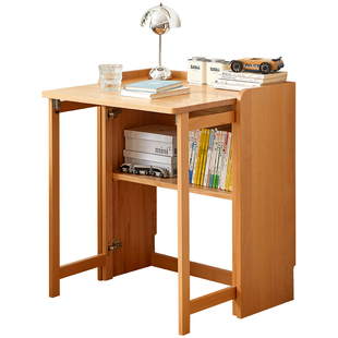 香木语实木折叠书桌书架一体小户型北欧简约靠墙窄桌床边桌办公桌