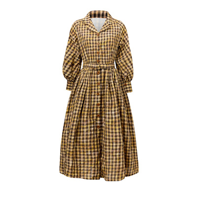 Chings法式复古田园格纹连衣裙