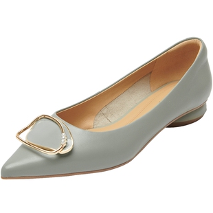 百田森羊皮真皮女鞋平底单鞋女春秋绝美不累脚小跟鞋配裙子的鞋子