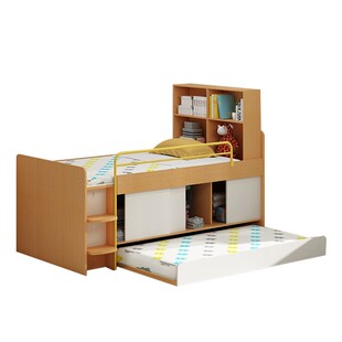 儿童床带护栏男女孩儿童组合床储物半高床带拖床多功能高低床