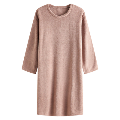 男士睡裙半边暖绒秋冬宽松居家款