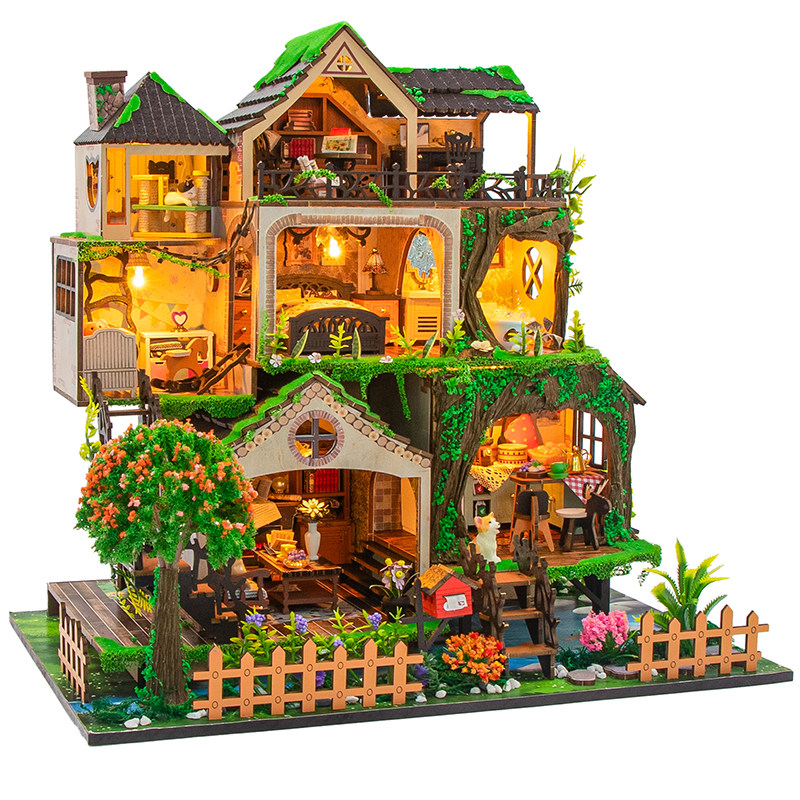 diy小屋童话森林手工拼装积木房子建筑玩具模型别墅生日创意礼物