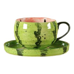 玖田烧陶瓷手绘咖啡杯高颜值带把茶杯釉下彩可爱西瓜杯子家用水杯