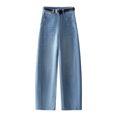 卡其色牛仔裤女秋冬弯刀裤