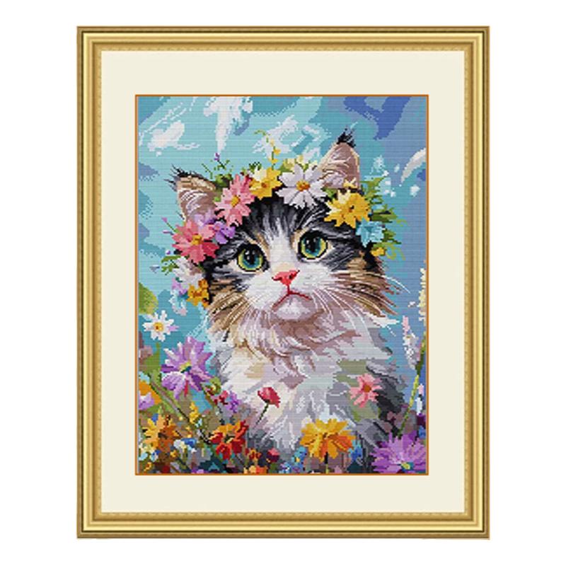 十字绣油画可爱猫咪招财猫满绣