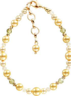 轻奢南洋金施家珍珠法式复古优雅华丽橄榄绿宝石镀真金手链手串