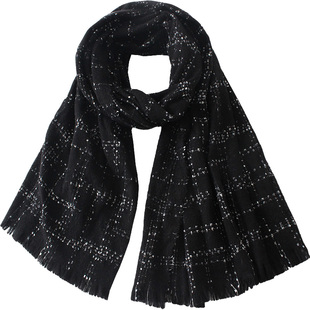 秋冬季仿羊绒双面格子黑色小香风格围巾女加厚披肩韩版百搭学生