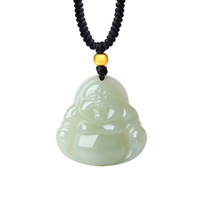 中闽黄金足金999和田玉弥勒佛吊坠编绳项链女款中国风配饰项饰品
