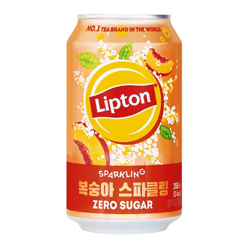 韩国进口Lipton/立顿无能量桃子冰红茶味饮料355ml*24罐碳酸饮料