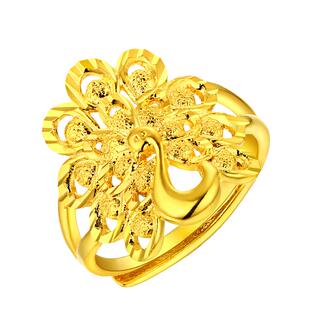 时尚轻奢孔雀活口镀黄金24k色仿真越南沙金戒指女士开口可调大小