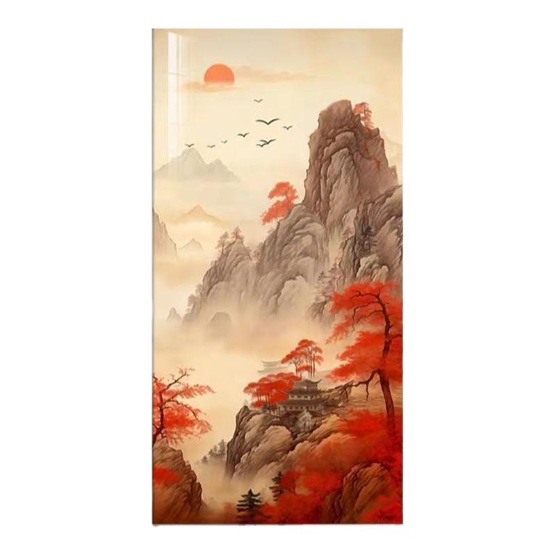 鸿运当头山水画竖版玄关装饰画中式山画靠山招财入户门正对墙挂画