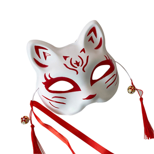 狐狸面具半脸古风汉服化妆舞会日式和风妖狐猫面具女猫脸cos道具