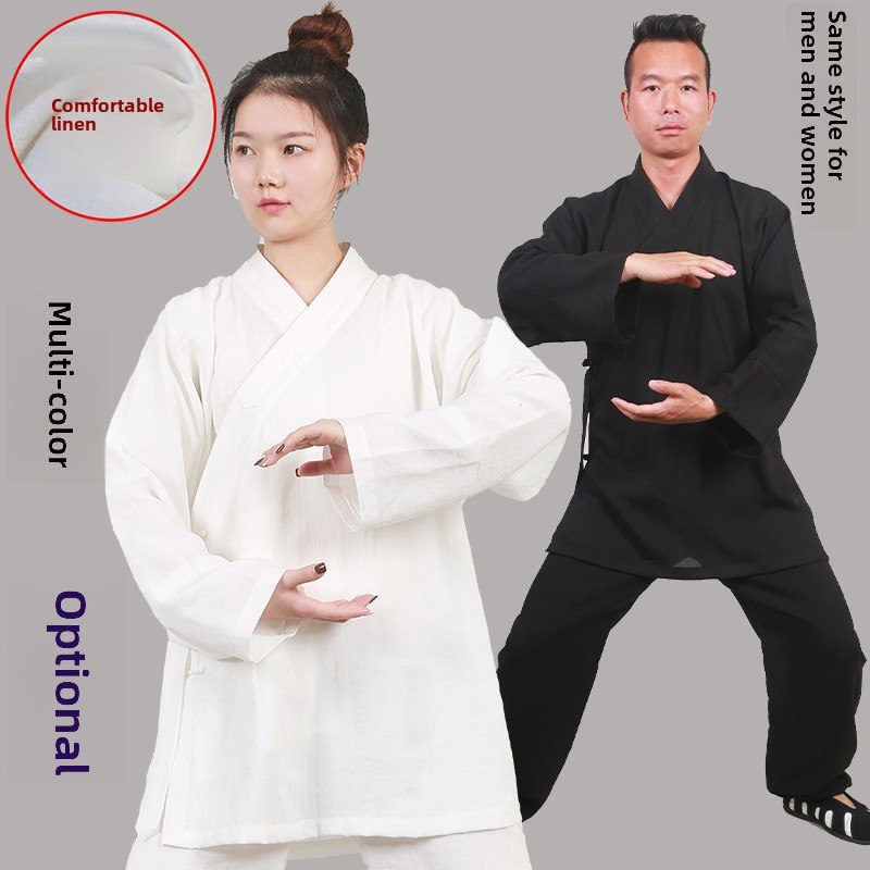 武当亚麻传统斜襟道服女太极服男道袍练功服春秋武术表演出服新款