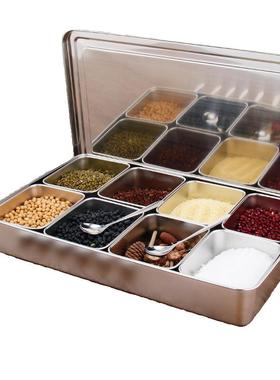 商用304不锈钢调料盒调味罐套装味盒佐料方盒展示盒厨房六格收纳