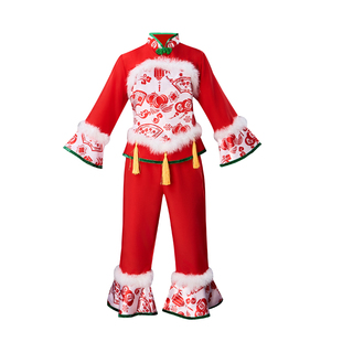 元旦儿童喜庆开门红演出服女童灯笼中国红秧歌服幼少儿舞蹈表演服