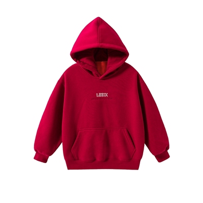 红色新年拜年一体绒保暖连帽卫衣