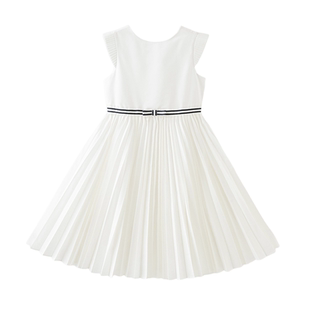 戴维贝拉中大童梭织连衣裙2026夏装新款女童白色公主裙百褶裙子