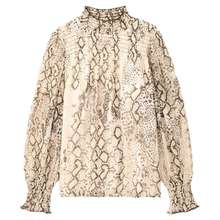 bash冬季沙海蟒纹法式复古气质女士上衣高领衬衫1H25SHAM