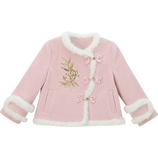 女童马面裙套装冬装新款儿童国风毛呢唐装外套女孩汉服拜年服