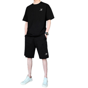 特步冰丝透气运动套装男春夏速干跑步服短袖宽松男士短裤两件套装