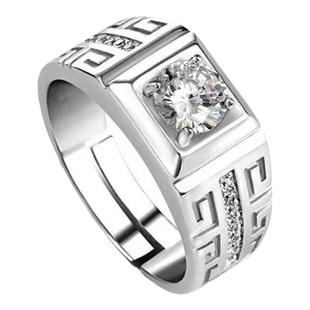 【假一赔十】1克拉仿莫桑石戒指男六爪钻戒韩版戒指开口指环潮925