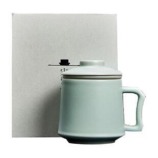金镶玉天青汝窑茶杯可养金线办公室泡茶杯水杯陶瓷马克杯茶水分离