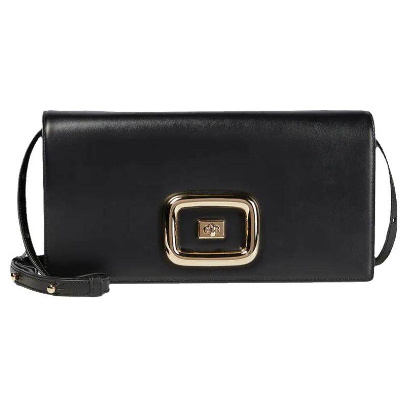 Roger Vivier/罗杰·维维亚女士黑色牛皮简洁方形设计宝石扣肩包