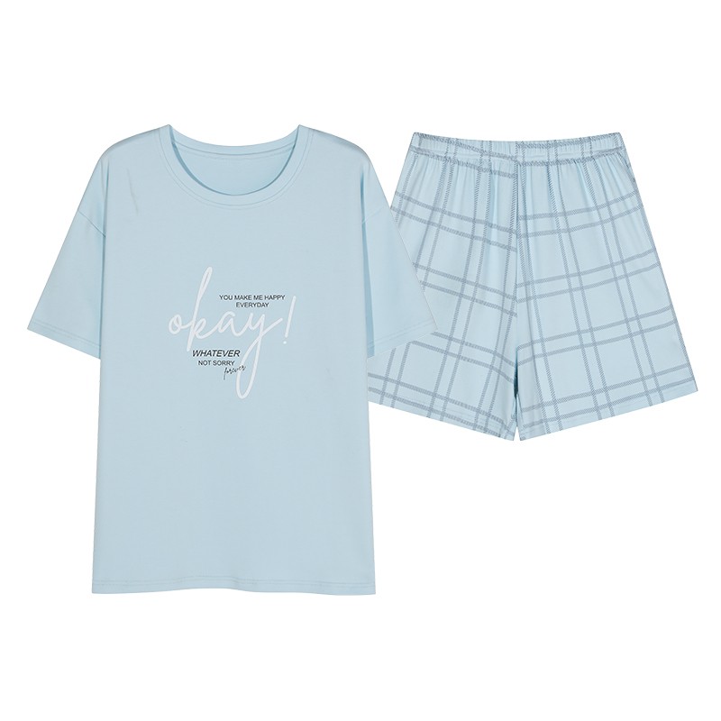 广东汕头品牌睡衣女款夏季纯棉布料全棉短袖短裤女士家居服套装